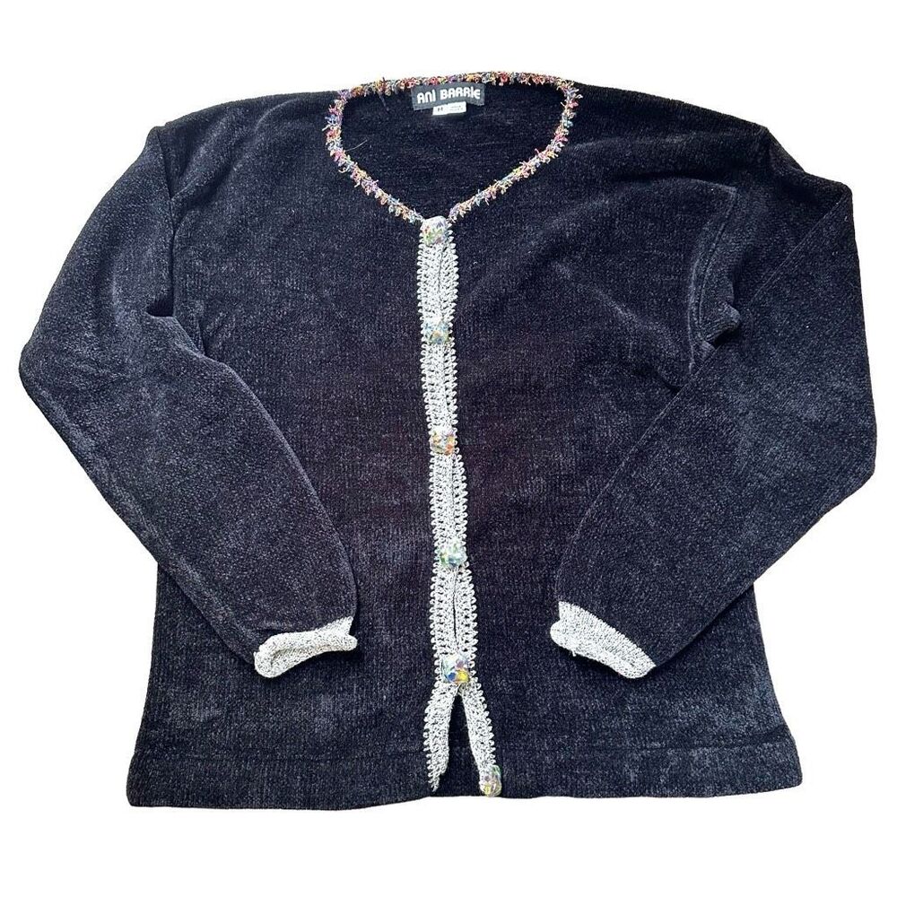Ani Barrie  vintage black sweater button down cardigan with rainbow buttons